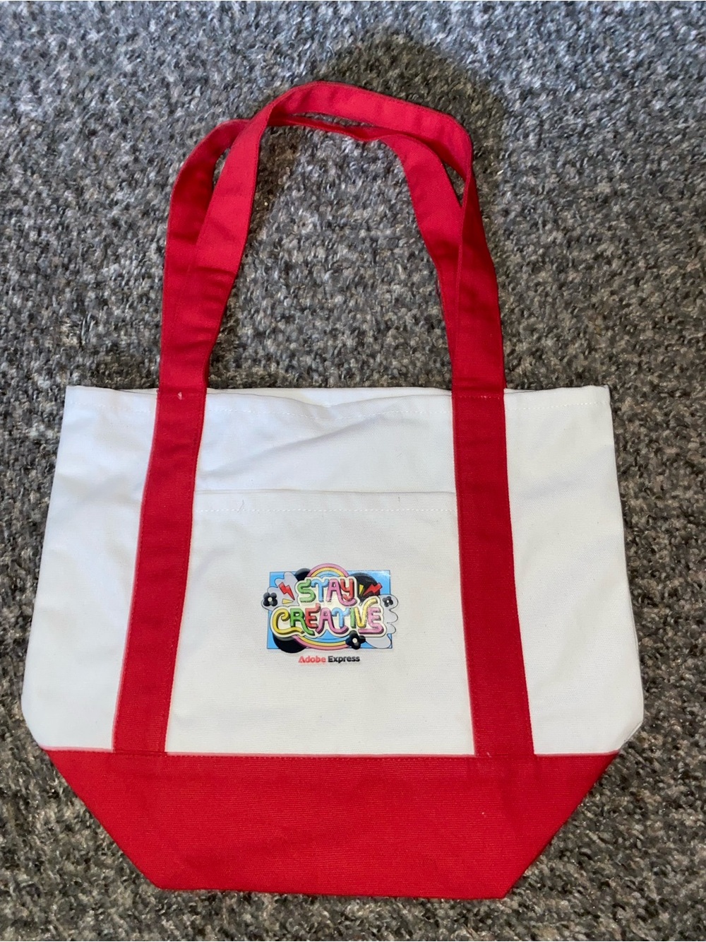 Adobe express promotional canvas tote bag , customized with a “stay creative”